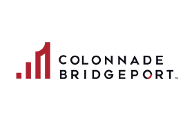 BOMA BEST - Logo of Colonnade Bridgeport with stylized red bars resembling a building, symbolizing a commitment to creating spaces that feel like home, next to the company name in black text.