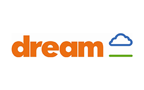 BOMA BEST - Logo with the word "dream" in orange, followed by a blue cloud outline and a thin green line beneath it, evoking the essence of home comfort and sustainability.