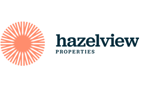 BOMA BEST - The Hazelview Properties logo features an orange radial sunburst design on the left, symbolizing a warm home ambiance, with the brand name in dark letters proudly displayed to the right.